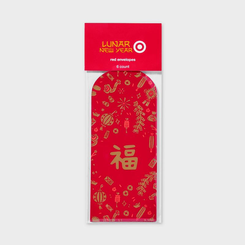 6ct Lunar New Year Mature Red Envelopes with Gold Foil, 3 of 4