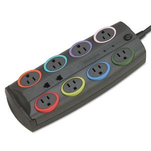 Kensington SmartSockets Surge Protector, 8 AC Outlets, 8 ft Cord, 3,090 J, Dark Gray - 1 of 4