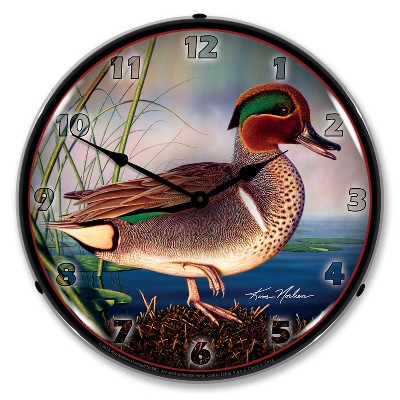 Collectable Sign & Clock | Green Wing Teal Duck LED Wall Clock Retro/Vintage, Lighted