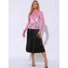 INSPIRE CHIC Women's See Through Mesh Mock Neck Velvet Floral Print Tee Shirt - 4 of 4