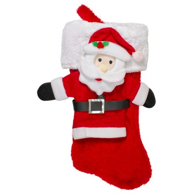 Northlight 16" Plush Red and White Christmas Stocking With a Santa Wine Bottle Sleeve