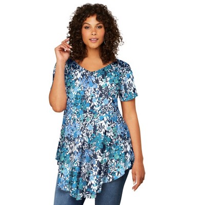 Roaman's Women's Plus Size Swing Ultra Femme Tunic - 38/40, Blue : Target