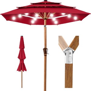 Best Choice Products Woodgrain Pattern 10ft 3-Tier Solar Patio Umbrella w/ 24 LED Lights, Tilt - 1 of 4