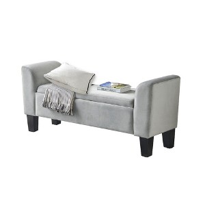 Simple Relax Bedroom Velvet Bench with Storage in Gray - 1 of 4