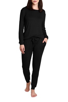 Blis Women's Crew Neck Pajama Set With Jogger Black 3x : Target