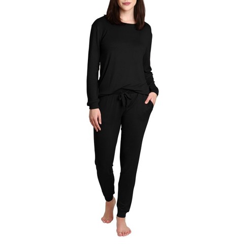 Blis Women's Crew Neck Pajama Set With Jogger Black 3x : Target