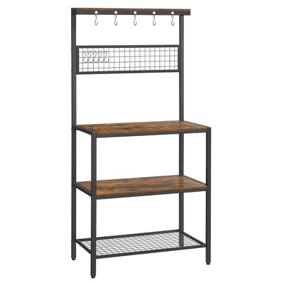 VASAGLE Bakers Rack, Coffee Bar, Kitchen Storage Shelf Rack with 10 Hooks, 3 She