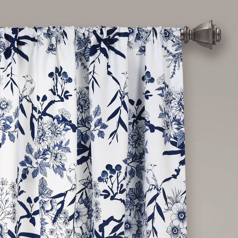 2pk 52&#34;x63&#34; Light Filtering Botanical Garden Curtain Panels Navy Blue - Lush D&#233;cor, 3 of 8