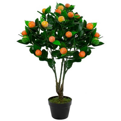 Northlight 31" Green and Orange Artificial Citrus Mitis Tree In a Black Pot