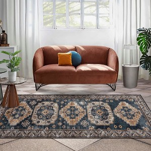 Vintage Distressed Boho Area Rug Machine Washable Rug - 1 of 4