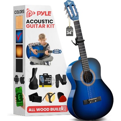 Pyle 34" Classical Acoustic Guitar - 6-String with Nylon Strings, Accessory Kit Included - Blue Burst PGACMS40BLU