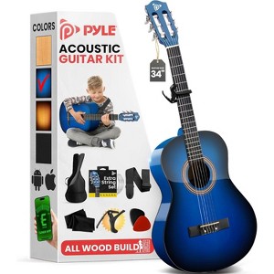 Pyle 34" Classical Acoustic Guitar - 6-String with Nylon Strings, Accessory Kit Included - Blue Burst PGACMS40BLU - 1 of 4