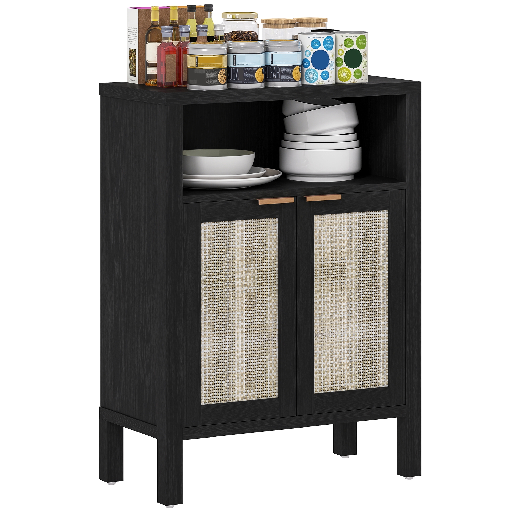 HOMCOM Sideboard Buffet Cabinet with Storage, Modern Accent Cabinet with 2 Doors and Adjustable Shelf, Coffee Bar Cabinet, Distressed Black