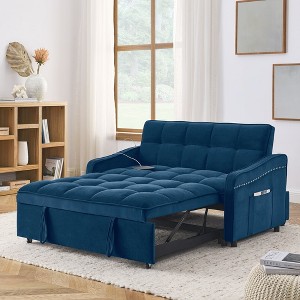 Loveseats Sofa Bed With Side Storage Bag Adjustable Backrest 105° - 180° Copper Nail Decoration Type C USB Charging Pull-Out Bed For Living Room - 1 of 4