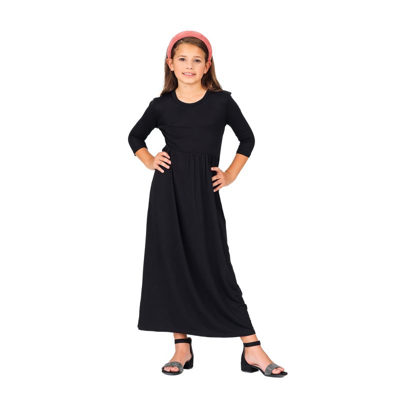 24seven Comfort Apparel Girls Three Quarter Sleeve Pleated Maxi Dress, 1 of 6