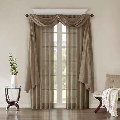 Taupe Sheer Polyester Ground Length Window Drapes