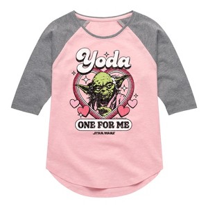 Girls' - Star Wars - Valentine Yoda One For Me -Toddler And Youth Girls Shirt Tail Raglan - 1 of 4