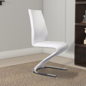 Royal Hampton Leatherette Side Chair with U Shaped Metal Base, Set of 2, White and Chrome - 1 of 4