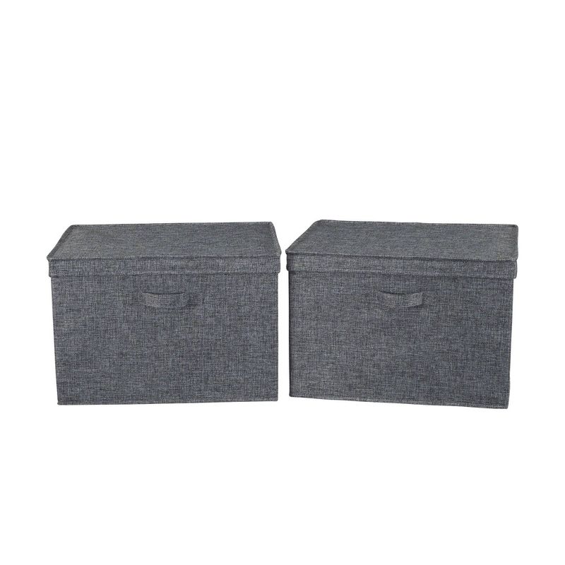 Household Essentials Set of 2 Wide Storage Boxes with Lids Graphite Linen, 4 of 9