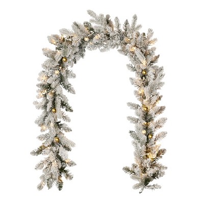 Seasonal LLC Palmetto Pine 6ft Flocked Pre-lit Garland, 9 light Functions (Battery Operated)