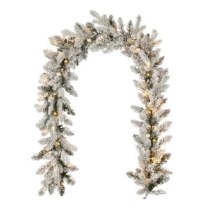 Seasonal LLC Palmetto Pine 6ft Flocked Pre-lit Garland, 9 light Functions (Battery Operated) - 1 of 4