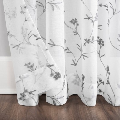 White Sheer Embroidered Floral Rod Pocket Curtain Panel