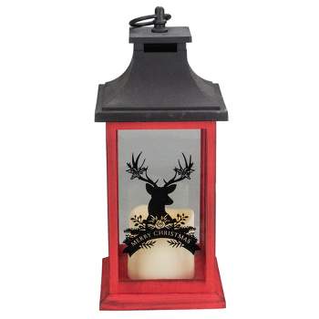 Northlight 12" Red and Black LED Candle With Deer Christmas Lantern
