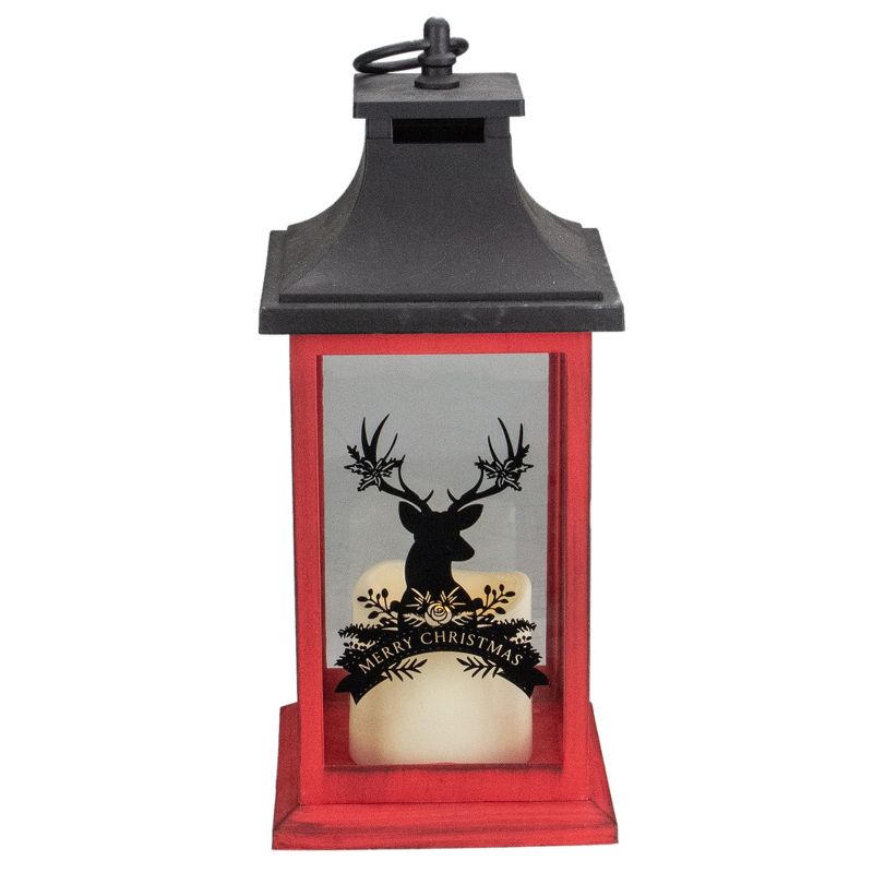 Northlight 12" Red and Black LED Candle With Deer Christmas Lantern, 1 of 6
