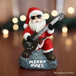 Merry Vibes Rockstar Santa Christmas Figurine, 10" Rock n Roll Lover Gift Garden Statue| OrnamentallyYou - 1 of 4