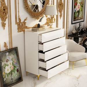 Famapy White 5-Drawers Dresser With Gold Metal Legs - 1 of 4