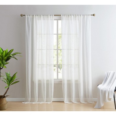 HLC.ME Penelope Faux Linen Textured Privacy Sheer Light Filtering Rod Pocket Curtains Panels, Set of 2