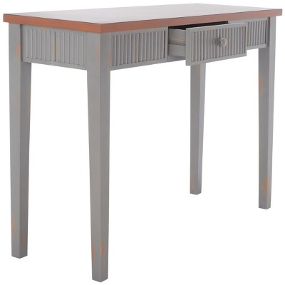 Beale Chic Taupe and Oak Wood Console Table with Fluted Storage Drawer