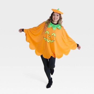 2pc Adult Blacklight Responsive Pumpkin Poncho Halloween Costume Kit - Hyde and EEK! Boutique™