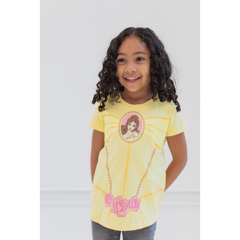 Disney Princess Ariel Moana Jasmine Belle Cinderella Aurora Tiana Girls 4 Pack Graphic T-Shirts Toddler to Big Kid, 4 of 9