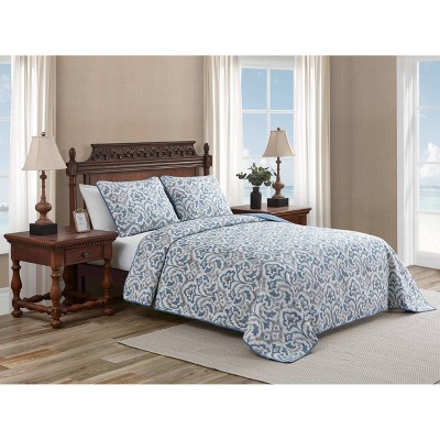 Full Blue Cotton Reversible Quilt Set