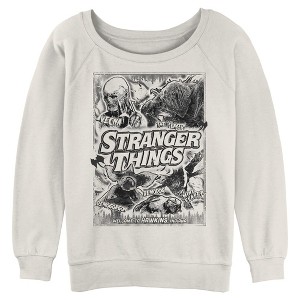 Juniors Womens Stranger Things Retro 8 Bits Yellow Classic Logo Sweatshirt - 1 of 4