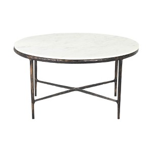 HomeRoots 36" White And Brown Genuine Marble And Aluminum Round Coffee Table - 1 of 4