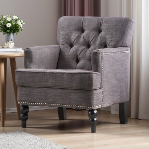 Tufted Diamond Stitch Club Chair with Nailhead Trim and Turned Birch Legs - 1 of 4