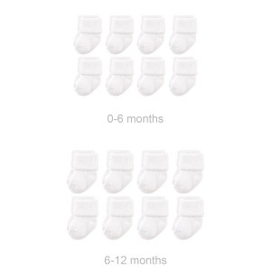 Luvable Friends Unisex Baby Grow with Me Cotton Terry Socks, White Solid, 0-6 and 6-12 Months - 1 of 2