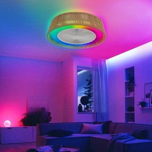 Gulches 21" Modern Rustic Ceiling Fan Light with LED Mood Lighting, Woven Design, Quiet Fan, Semi Flush Mount for Bedroom, Living Room, Dining Room - 1 of 4