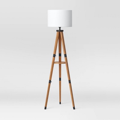 Wood Tripod Floor Lamp with Shelf Brown (Includes LED Light Bulb) - Threshold™