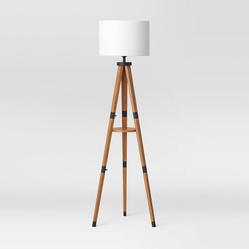 Wood Tripod Floor Lamp With Shelf Brown, Wood Tripod Lamp Target