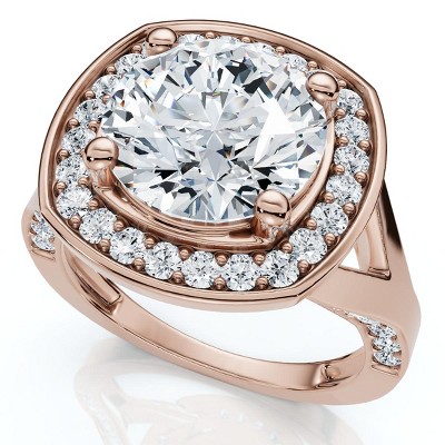Pompeii3 Certified 3 5/8Ct Cushion Halo Diamond Engagement Ring 14k Gold Lab Created F/VS