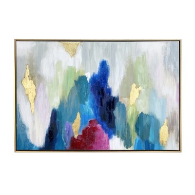 HomeRoots Blue and Multi Mod Abstract Gold Floater Frame Wall Art