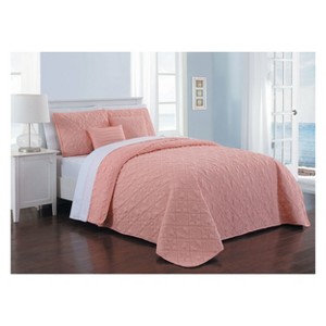 9pc King Del Ray Quilt Set Coral/White - Avondale Manor, Pink/White