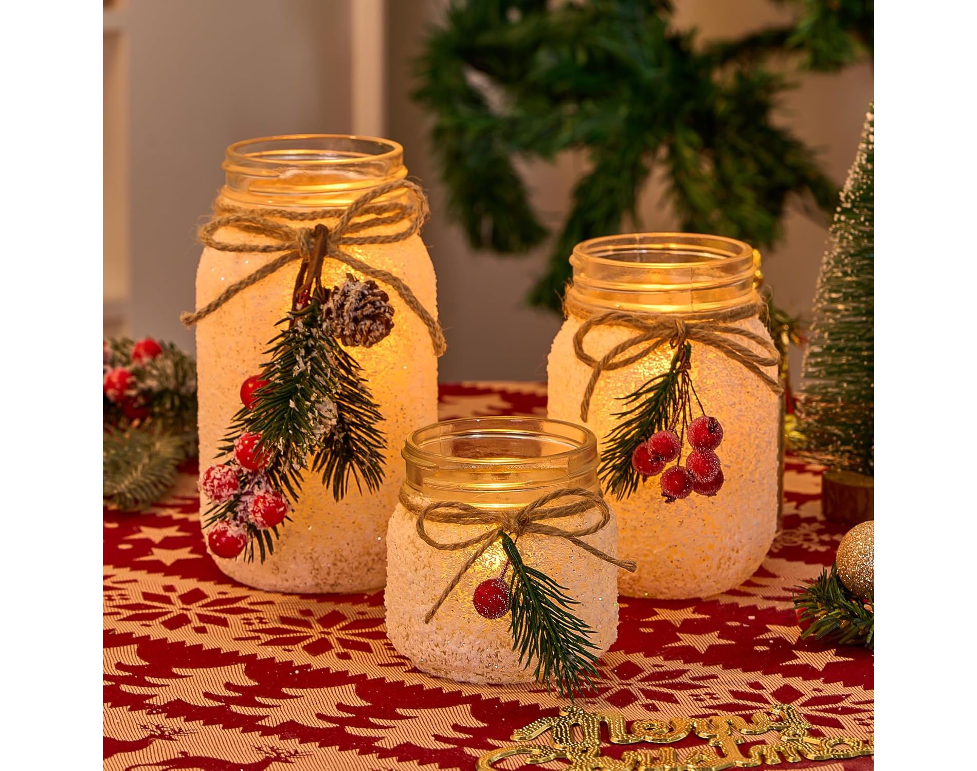 Christmas Centerpieces for Tables, Table Decor with Mason Jar, 16 Pcs Flowers