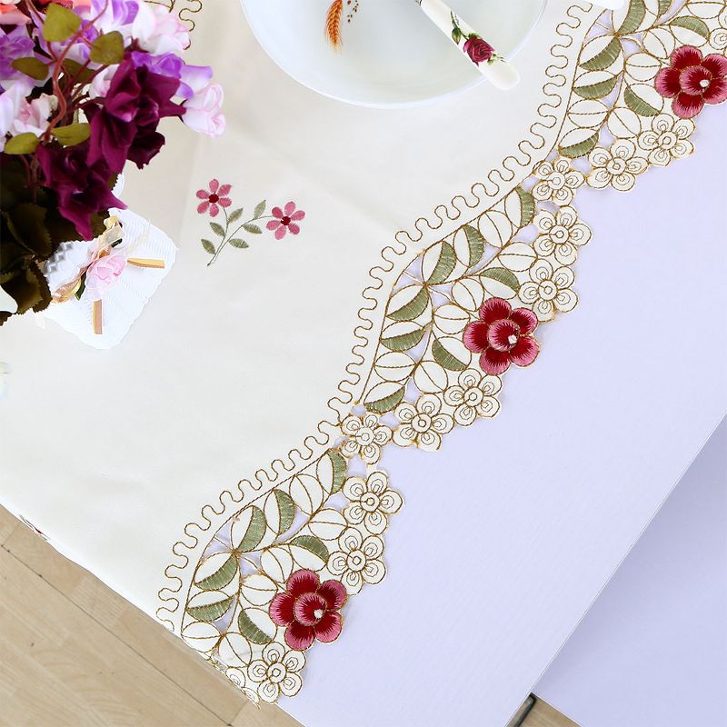 PiccoCasa Flowers Dining Table Runner Embroidered Tassel Floral Lace 15x59 Inches Red Rose, 5 of 7