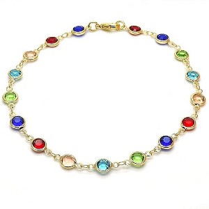 RMZ GOLD NYC 18K GOLD FILLED HIGH POLISH FINSH GOLD AND MULTI COLOR CRYSTAL ROUND ANKLET 10'' - 1 of 2