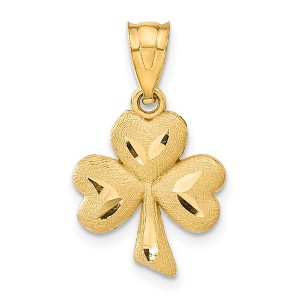 Black Bow Jewelry 14k Yellow Gold Satin & Diamond Cut Shamrock Pendant, 13mm (1/2 inch) - 1 of 4