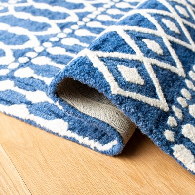 Handmade Navy and Ivory Wool 8' x 10' Area Rug